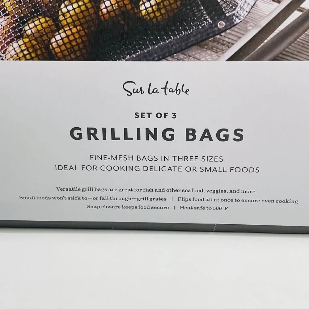 Sur La Table Fine Mesh Grilling Bags Set of 3 Sizes BBQ Vegetables Fish Veggies